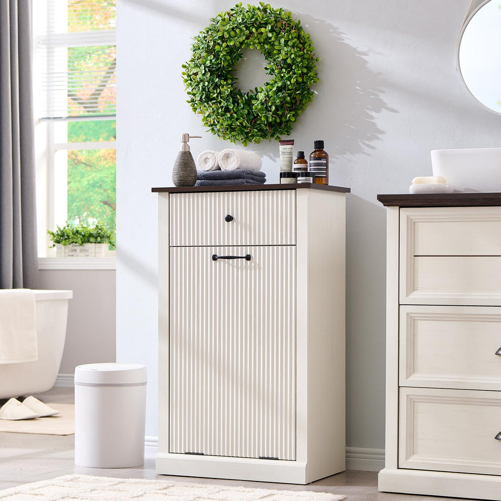 White Tilt Out Laundry Hamper Cabinet P9565