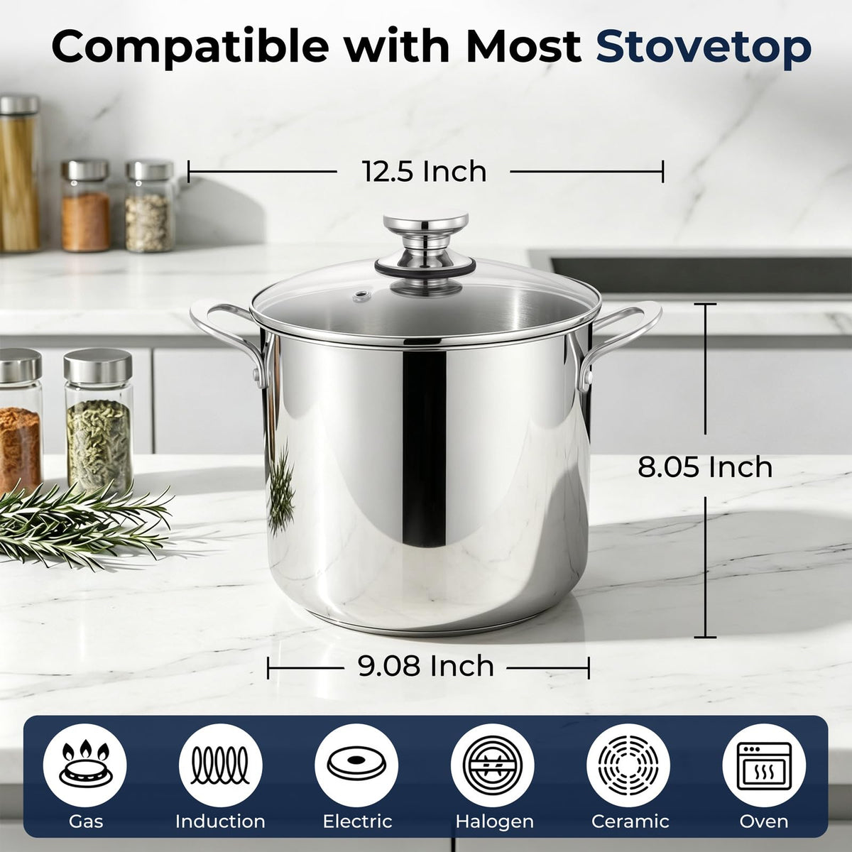 8QT Stainless Steel Stock Pot with Lid P1140