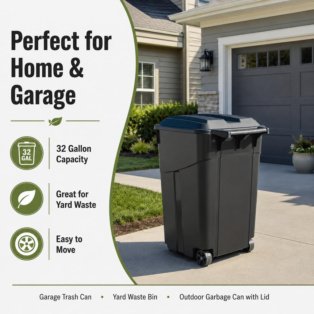 32 Gallon Wheeled Heavy-Duty Outdoor Trash Can O1783