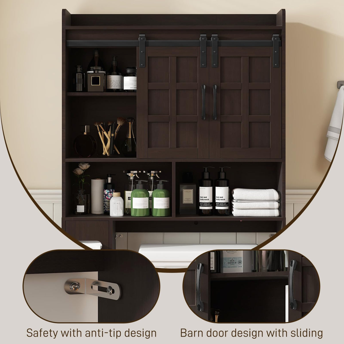 Over The Toilet Storage Cabinet with Sliding Doors C56403