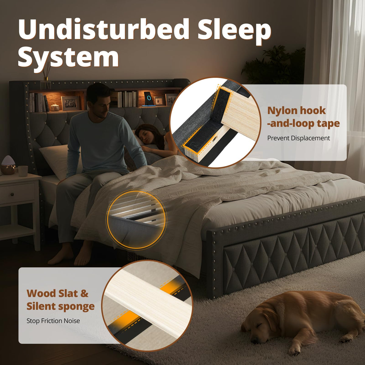 1000LBs Full Bed Frame with Hidden Storage, 2 Drawers and Charging Station E8283