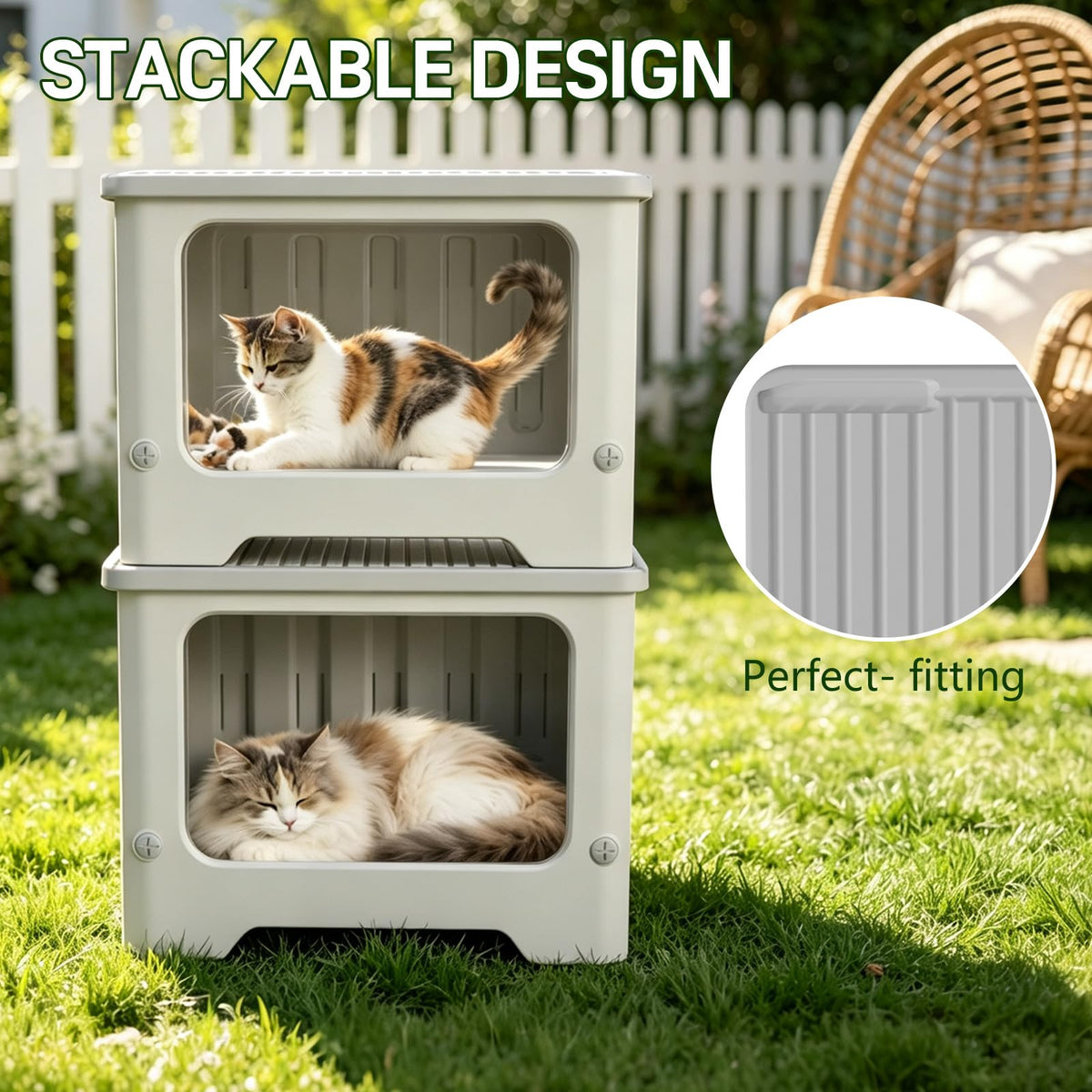 Weatherproof Stackable Outdoor Cat House with Clear Window O215777