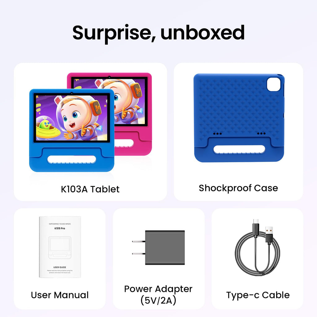 Android 16 Kids Tablet 10 Inch HD Display 8GB RAM 64GB ROM Blue Y8529