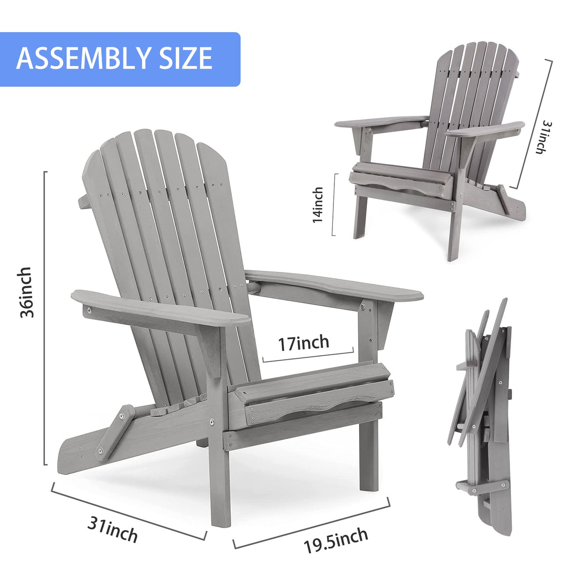 Wooden Folding Adirondack Chairs Set of 2 Solid Cedar B97994