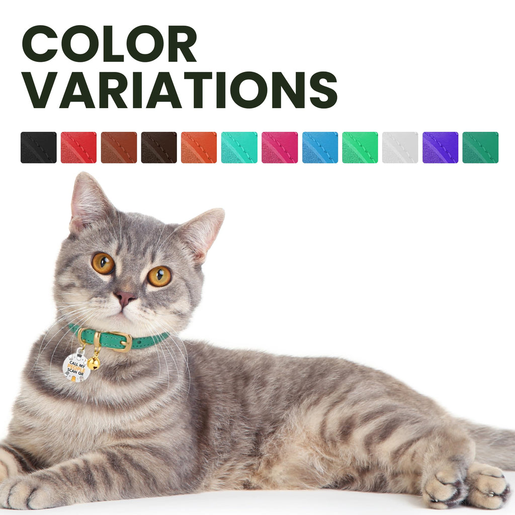 Black Gold Leather Cat Collar with Removable Bells T50682