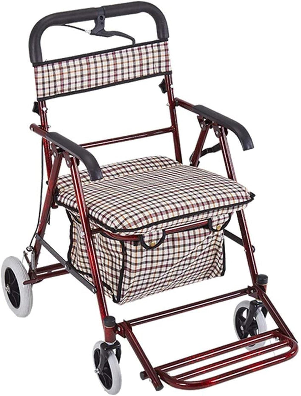 Rollator Walker Shopping Trolley with Seat Pedal Side Brake Red O11316
