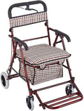 Rollator Walker Shopping Trolley with Seat Pedal Side Brake Red O11316