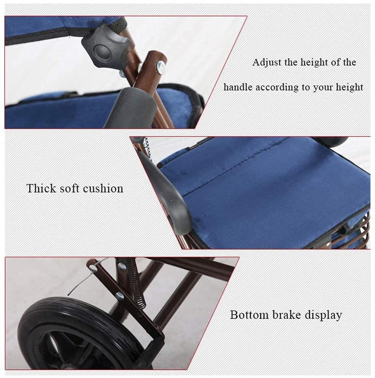 Rollator Walker Shopping Trolley with Seat Pedal Side Brake Red O11316