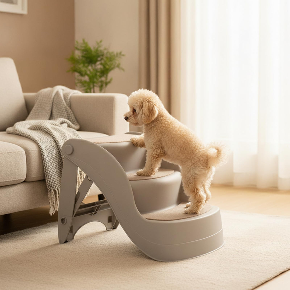 Three Step Pet Stairs with Non Slip Pads Lightweight PP Build N664941