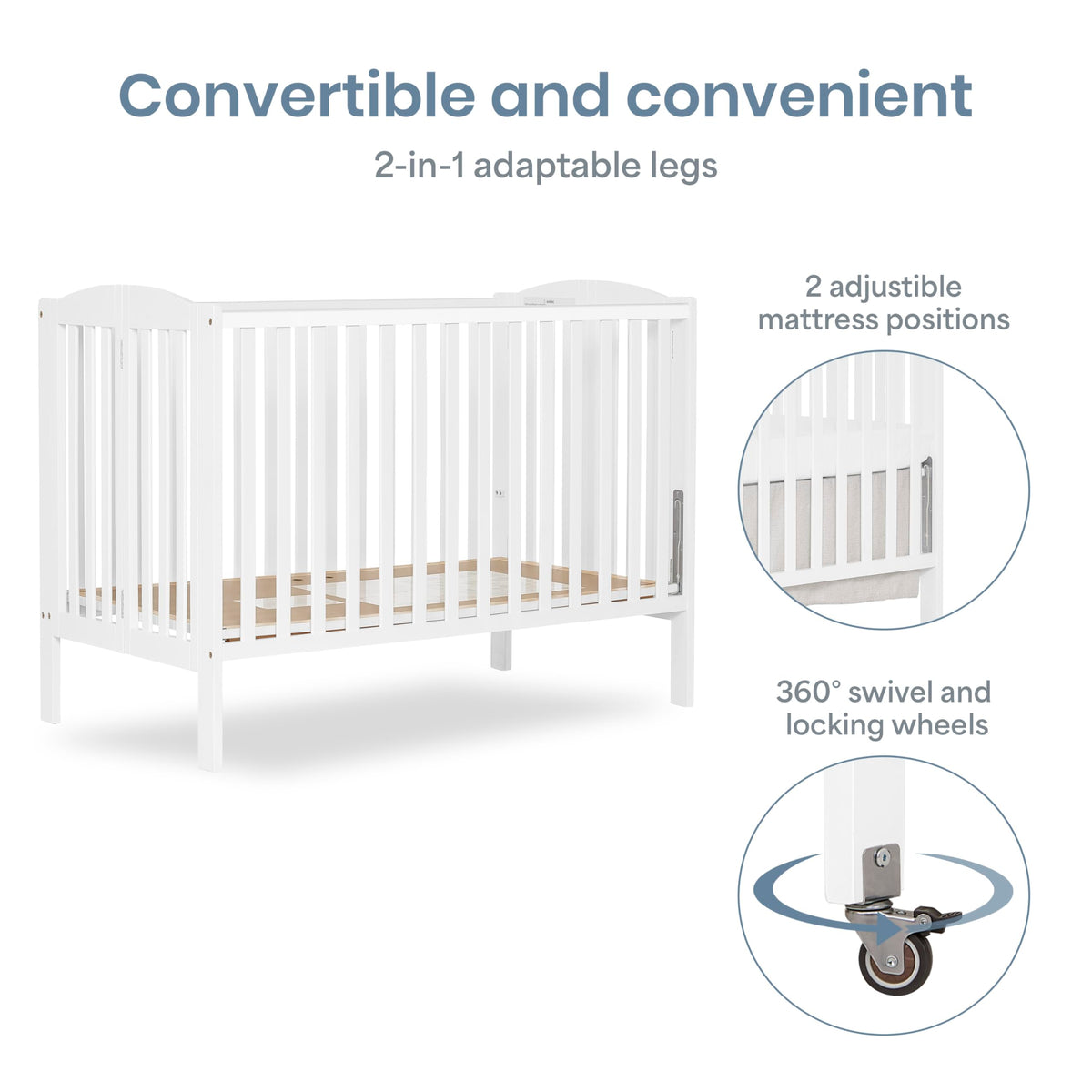 Full Size 2-in-1 Folding Baby Crib White C32681