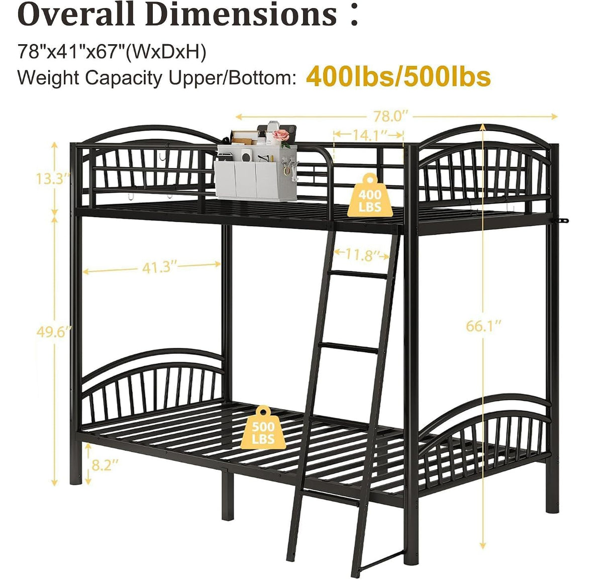 Twin Over Twin Metal Bunk Bed with Ladder C2360