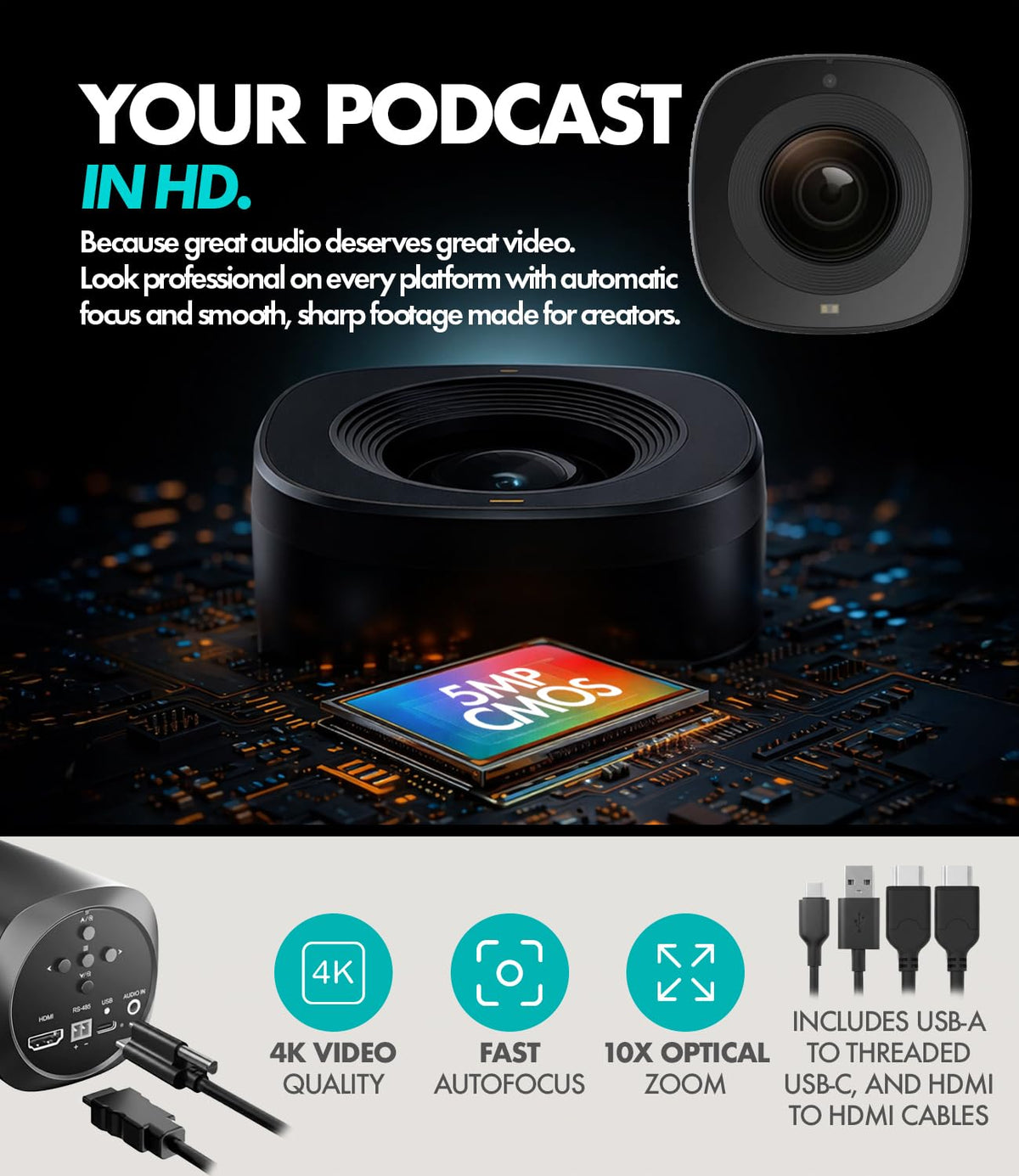 USB Audio Interface 2 XLR Dynamic Microphones 2 4K UHD Cameras Podcast Equipment Bundle T923818
