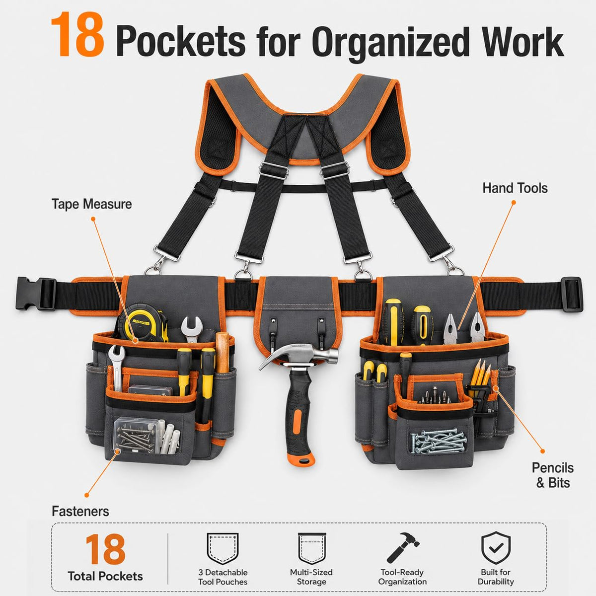 Heavy Duty Magnetic Tool Belt with Suspenders C918