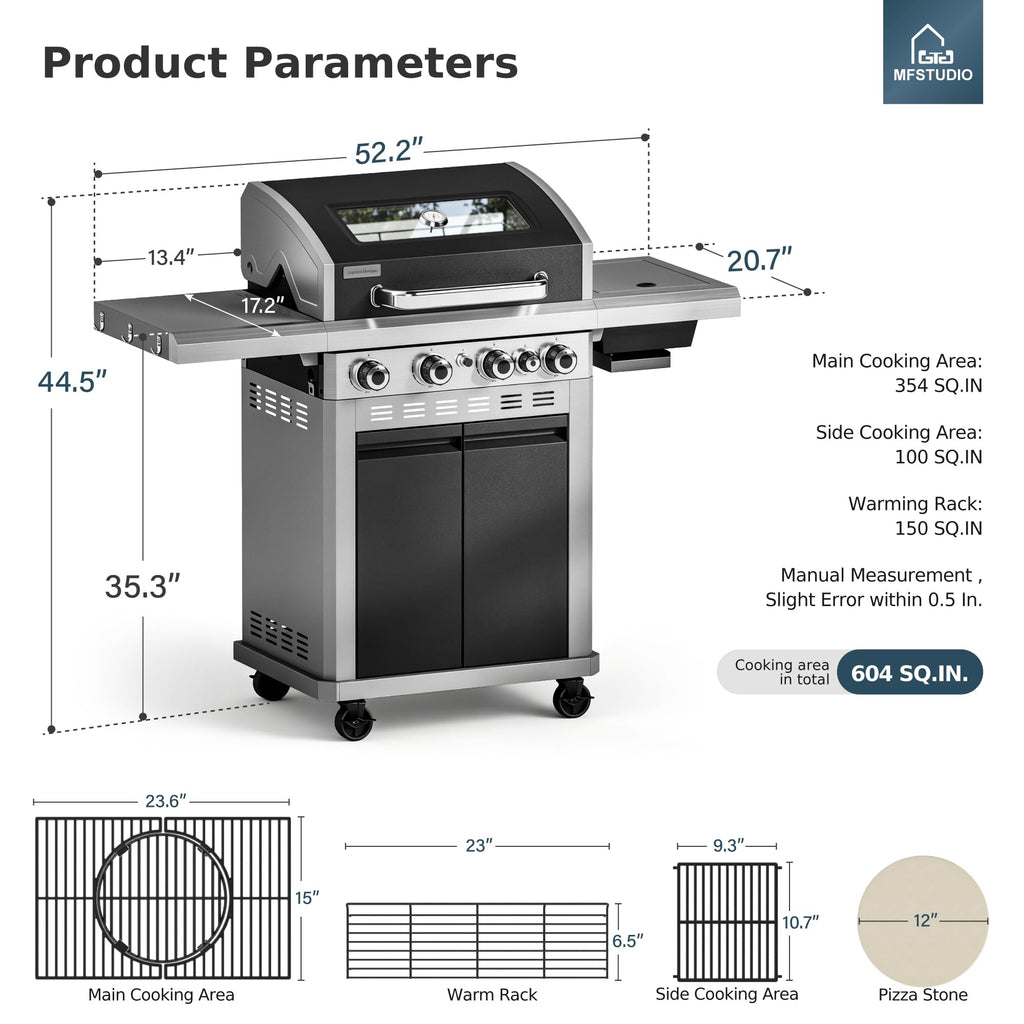 4 Burner Gas Grill with Infrared Side Burner A23422