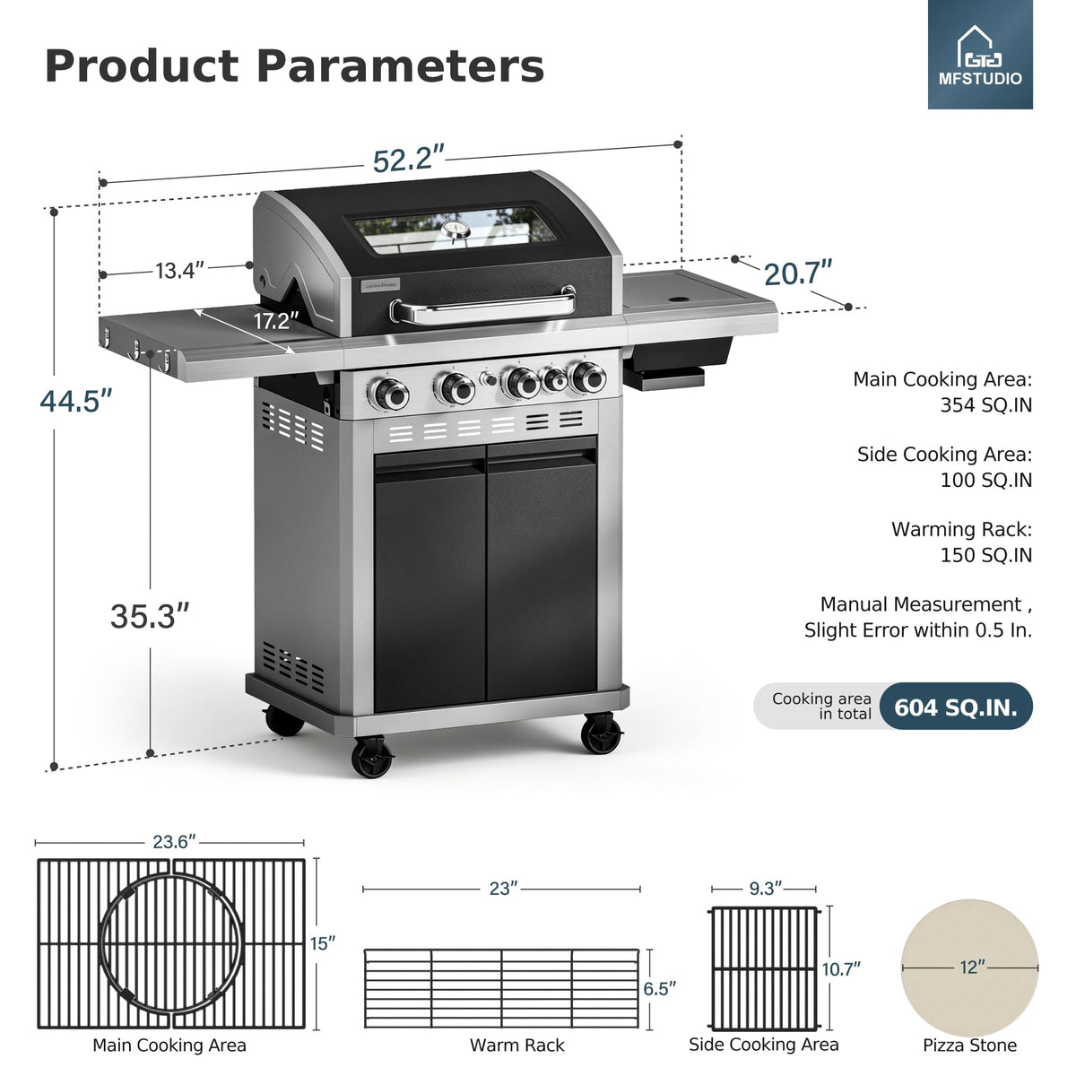 4 Burner Gas Grill with Infrared Side Burner A23422