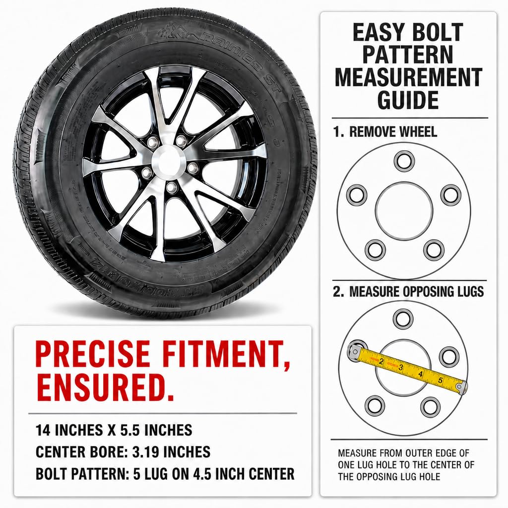 2-Pack Trailer Tire Rim Assembly 4.80-12 12 5 Lug Silver D790