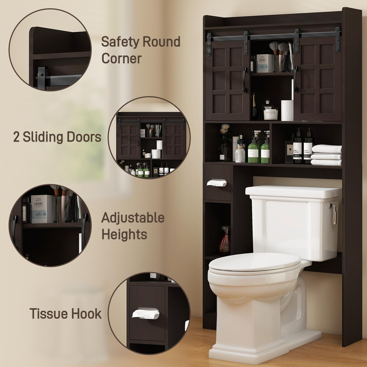 Over The Toilet Storage Cabinet with Sliding Doors C56403