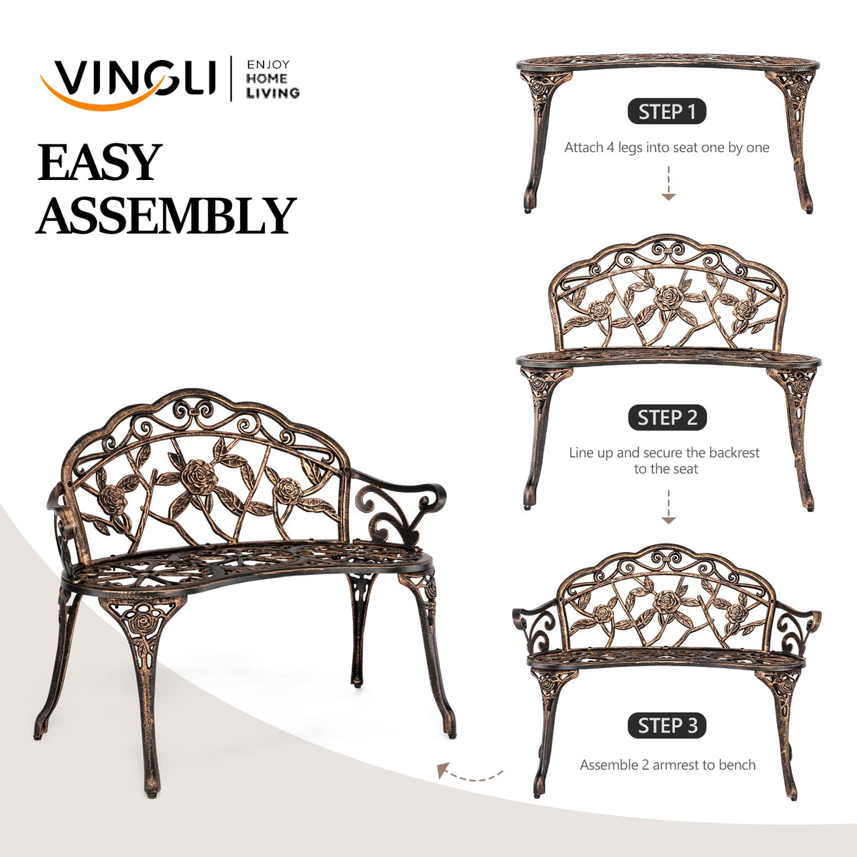 2 Seater Cast Iron Cast Aluminium Garden Bench B979394