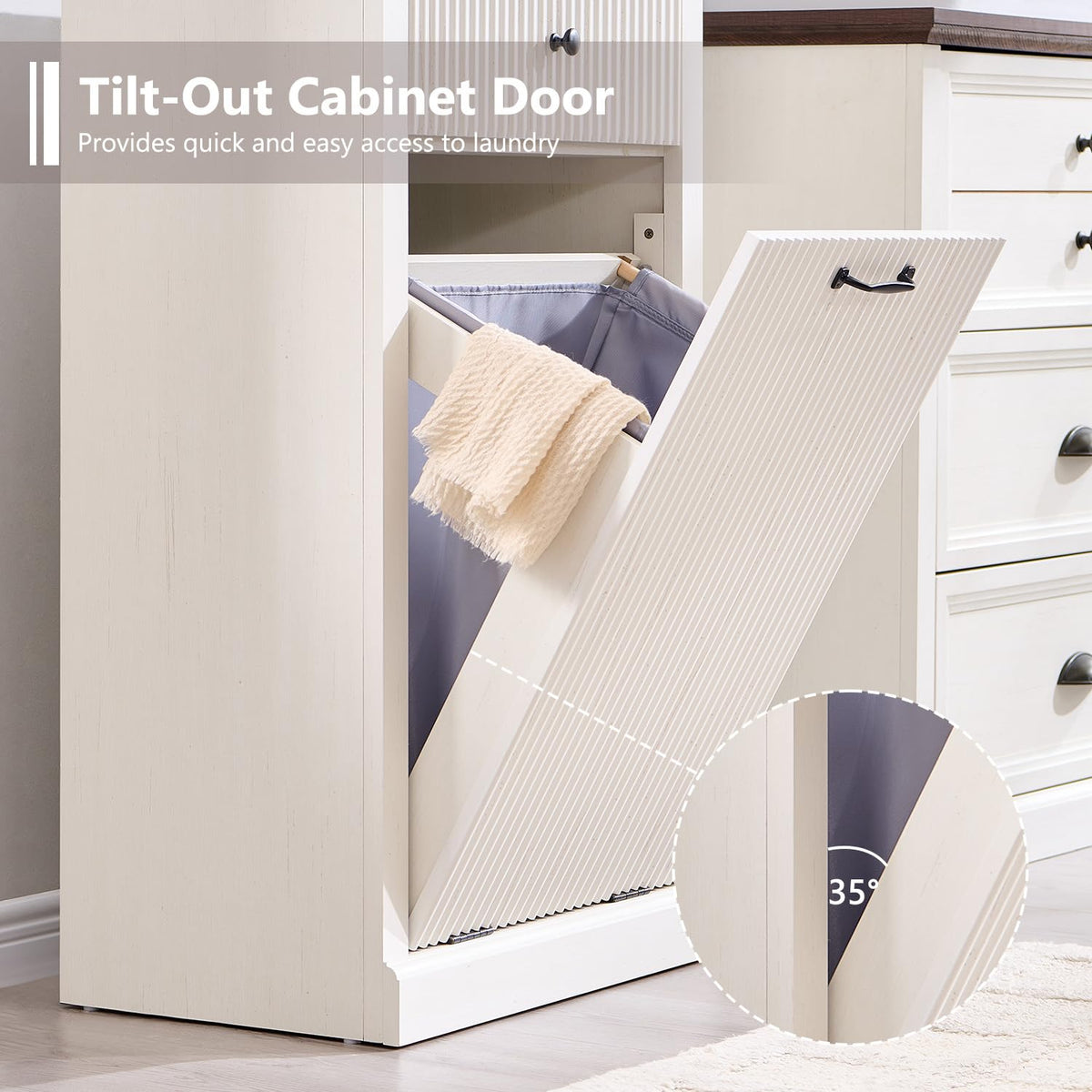White Tilt Out Laundry Hamper Cabinet P9565