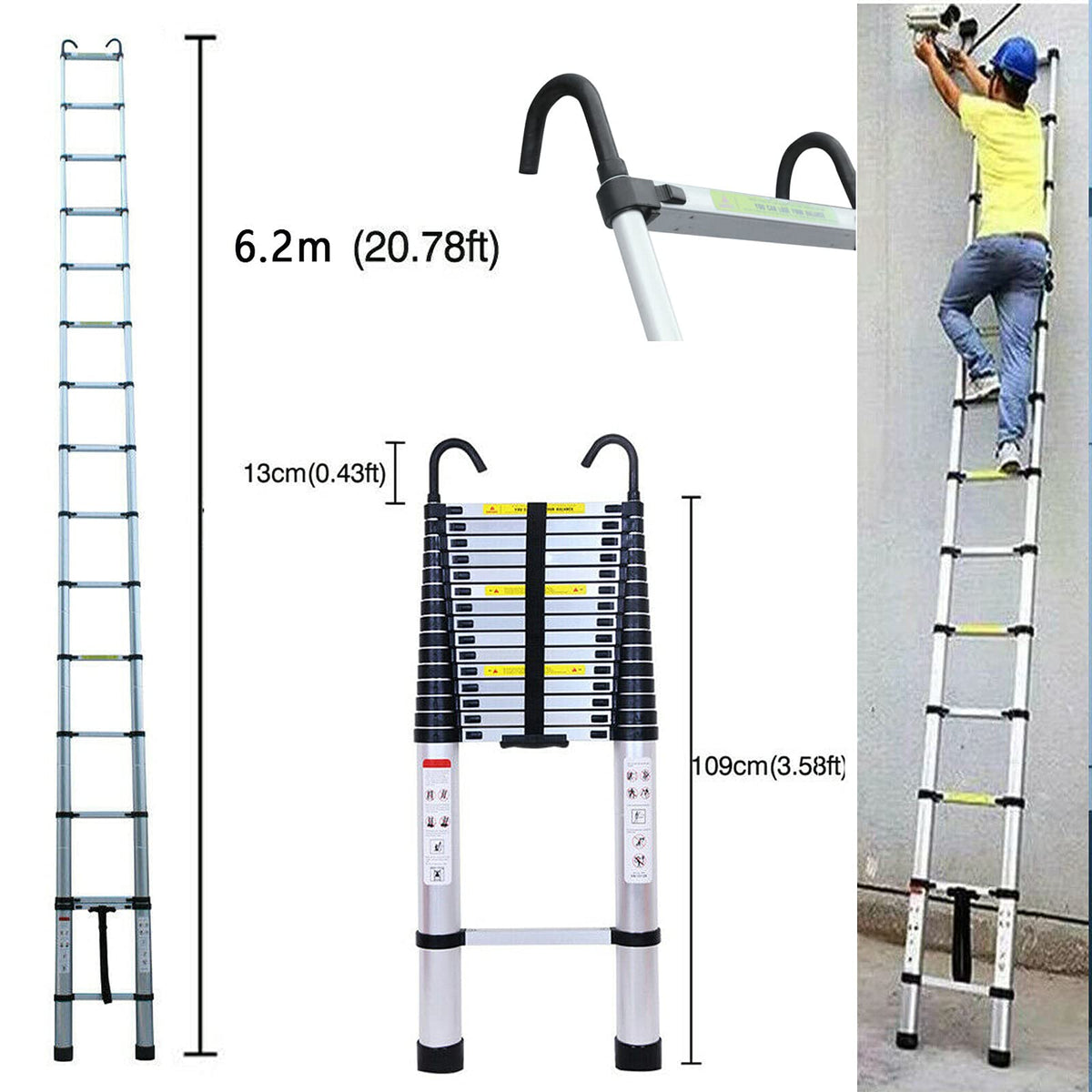 Telescoping Extension Ladder 20.34FT 330 Pound Capacity J280866