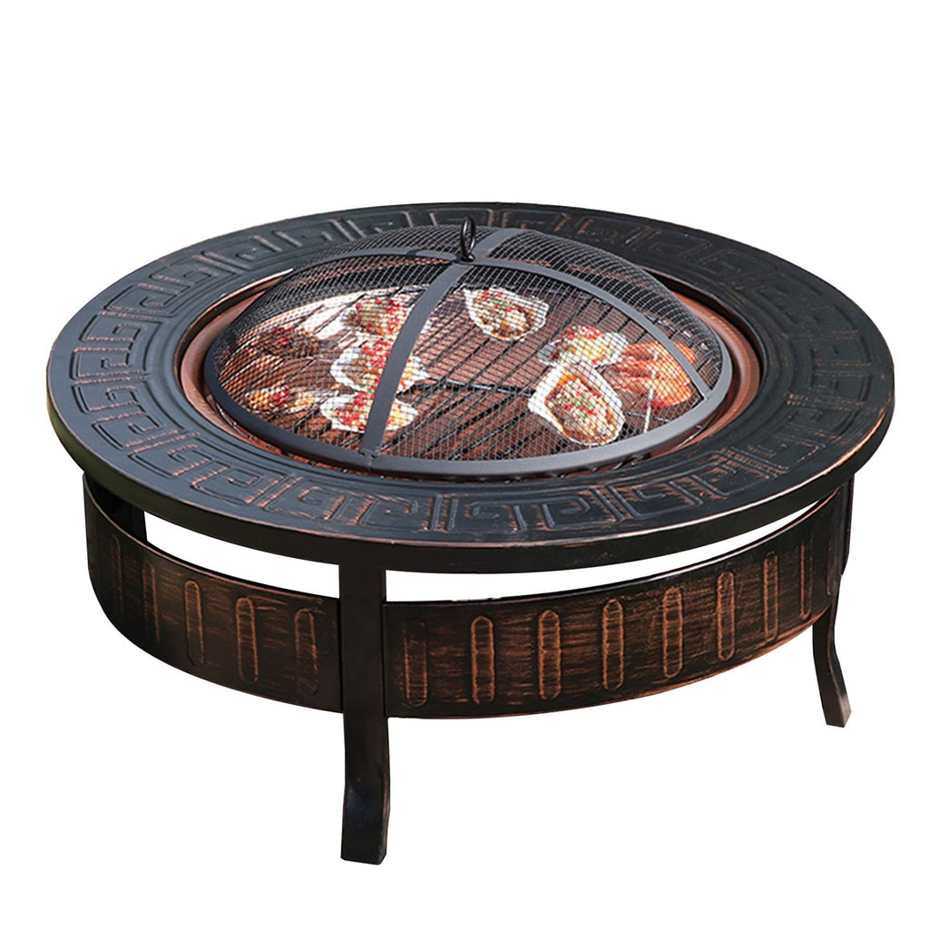 Wood-Burning Fire Pit Bowl with Spark Screen A48340