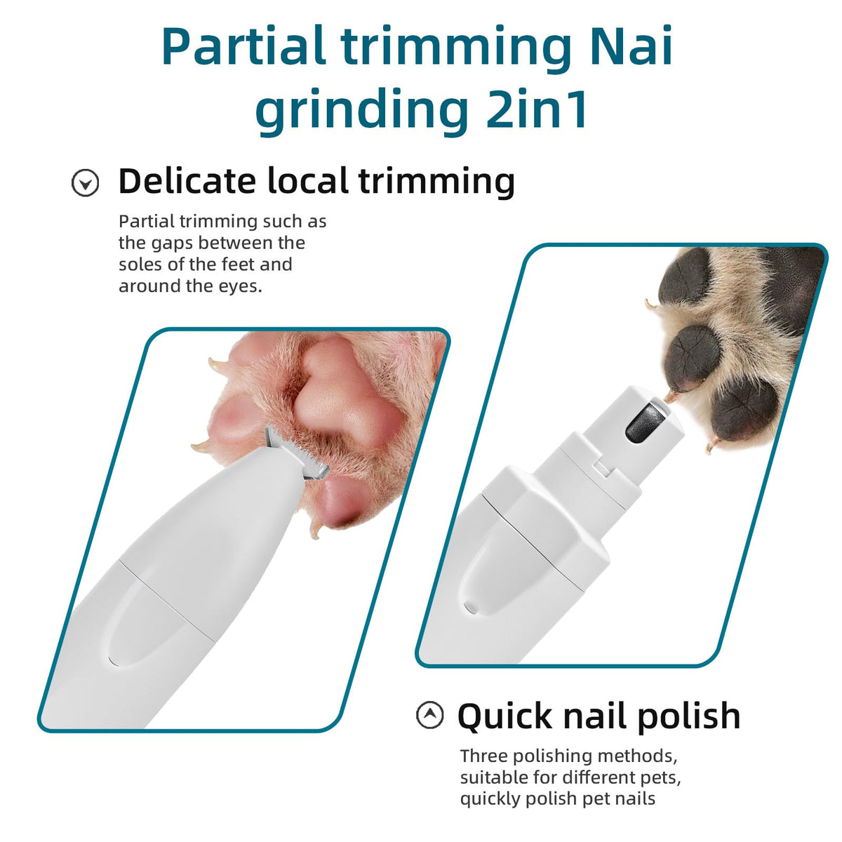 Quiet 2-in-1 Pet Hair Trimmer & Nail Grinder with LED Light O258