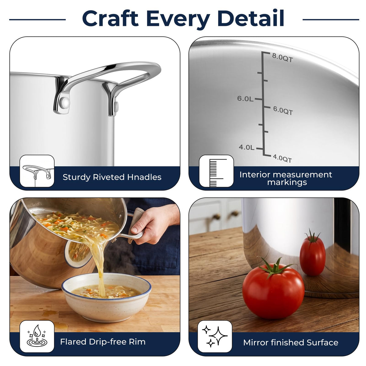 8QT Stainless Steel Stock Pot with Lid P1140