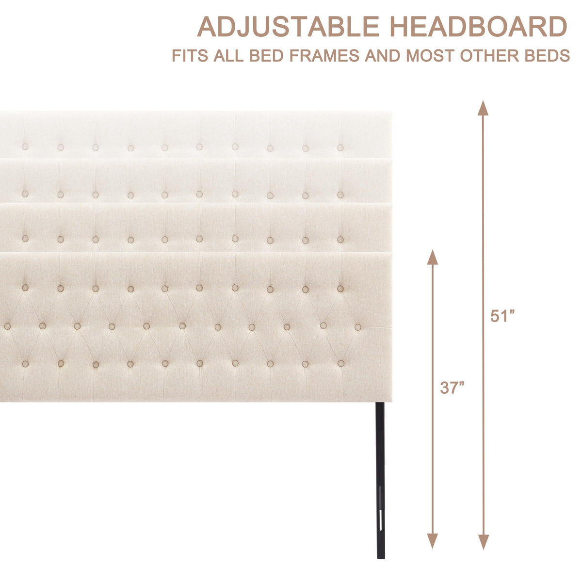 Beige Tufted Upholstered Queen Size Headboard J1765