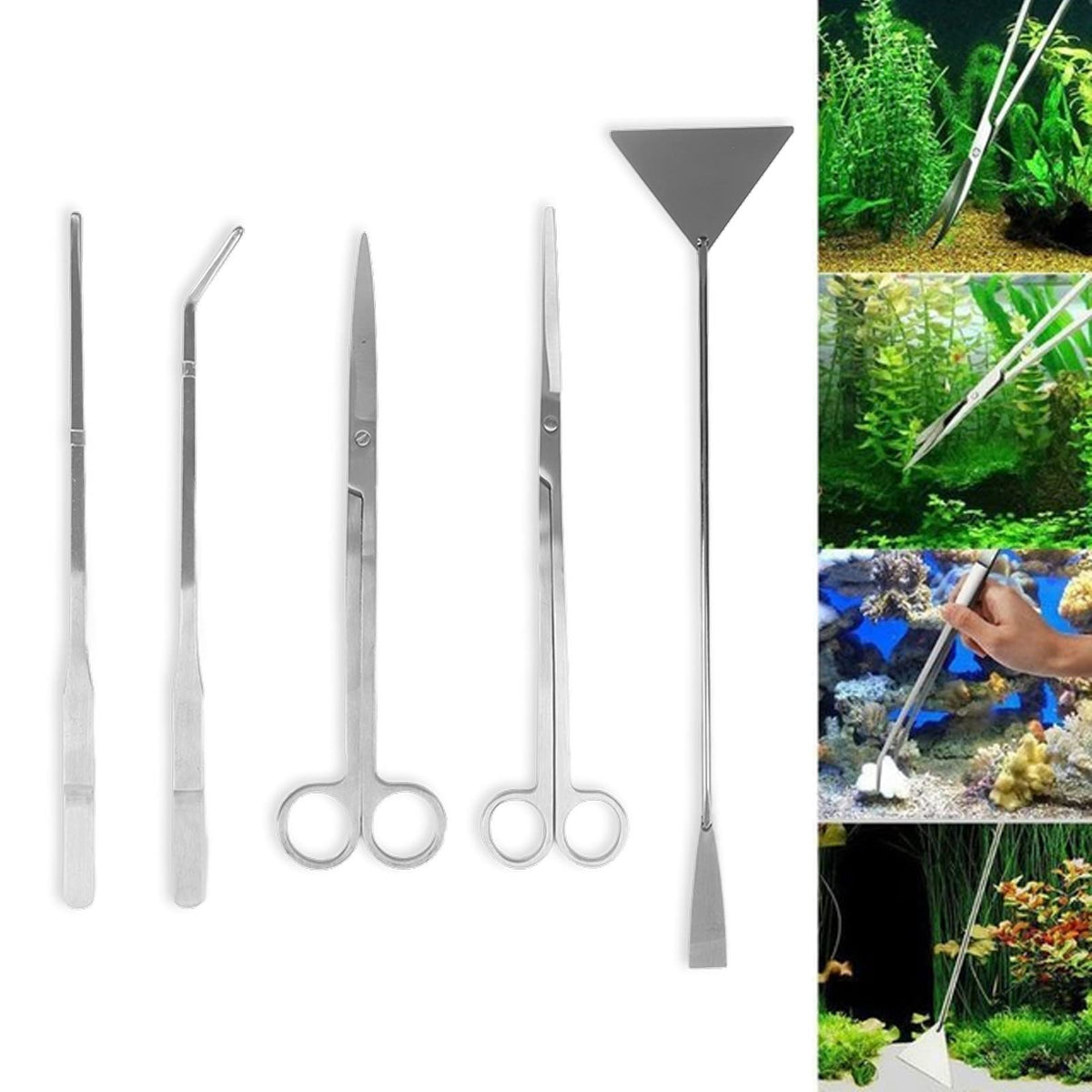 Aquarium Scissors and 5 in 1 Aquascaping Kit Stainless Steel 5 Piece Set U9045