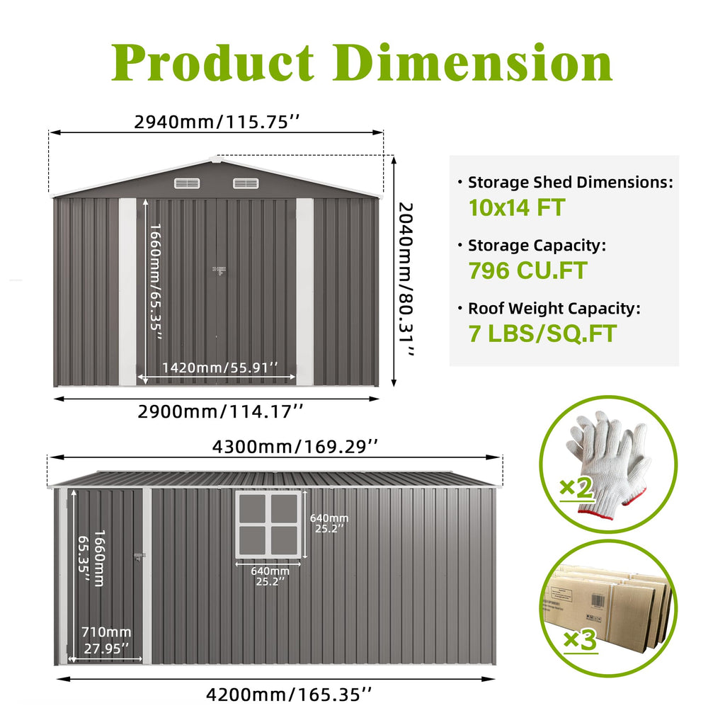 10x14 FT Outdoor Metal Storage Shed K9564