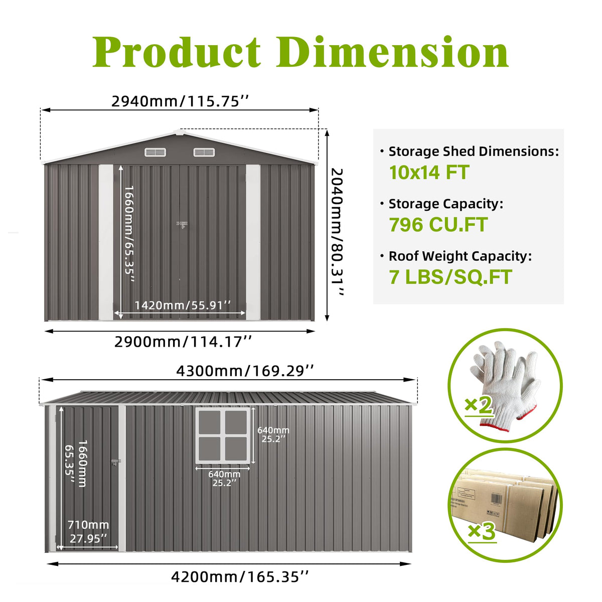 10x14 FT Outdoor Metal Storage Shed K9564