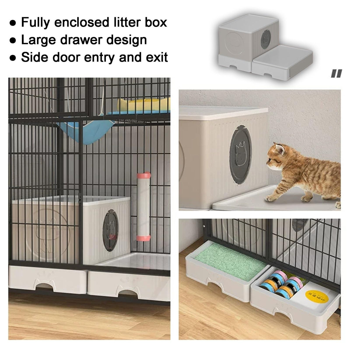 White 4 Tier Cat Cage with Litter Box C9975