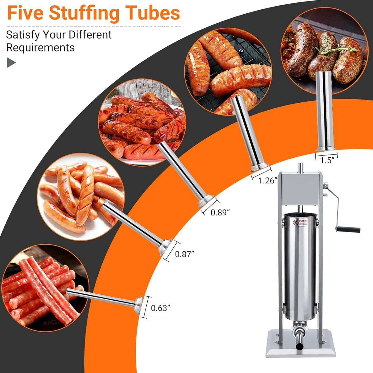 Two Speed Stainless Steel Vertical 15LBS Sausage Stuffer with 5 Stuffing Tubes B947