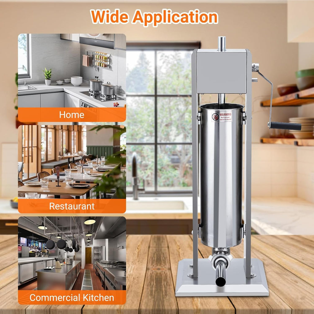Two Speed Stainless Steel Vertical 15LBS Sausage Stuffer with 5 Stuffing Tubes B947