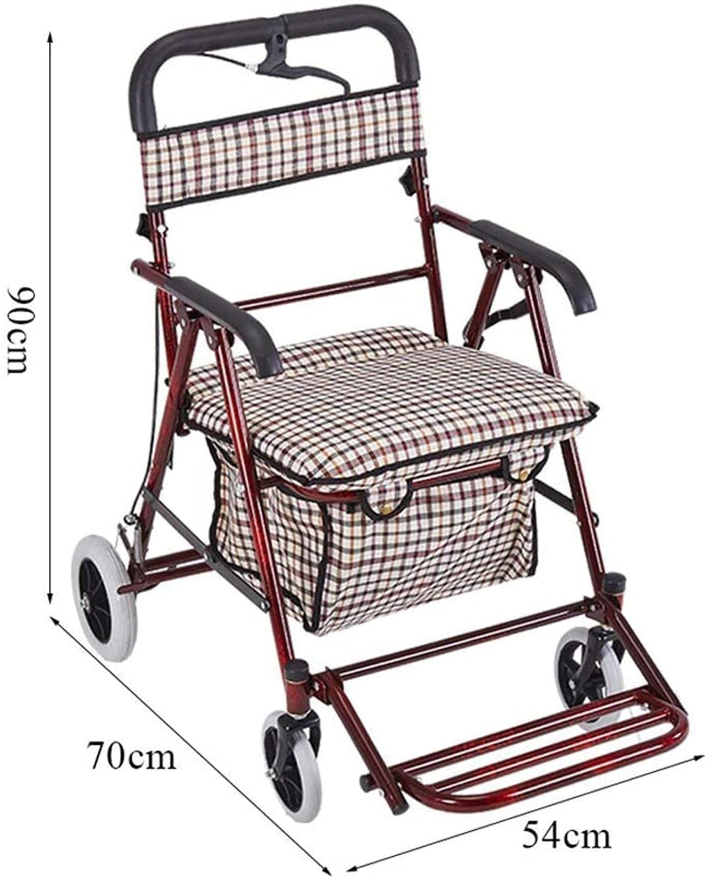 Rollator Walker Shopping Trolley with Seat Pedal Side Brake Red O11316