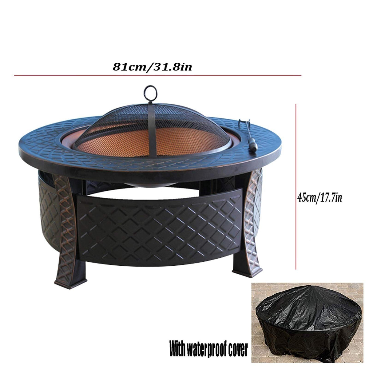 Wood-Burning Fire Pit Bowl with Spark Screen A48340