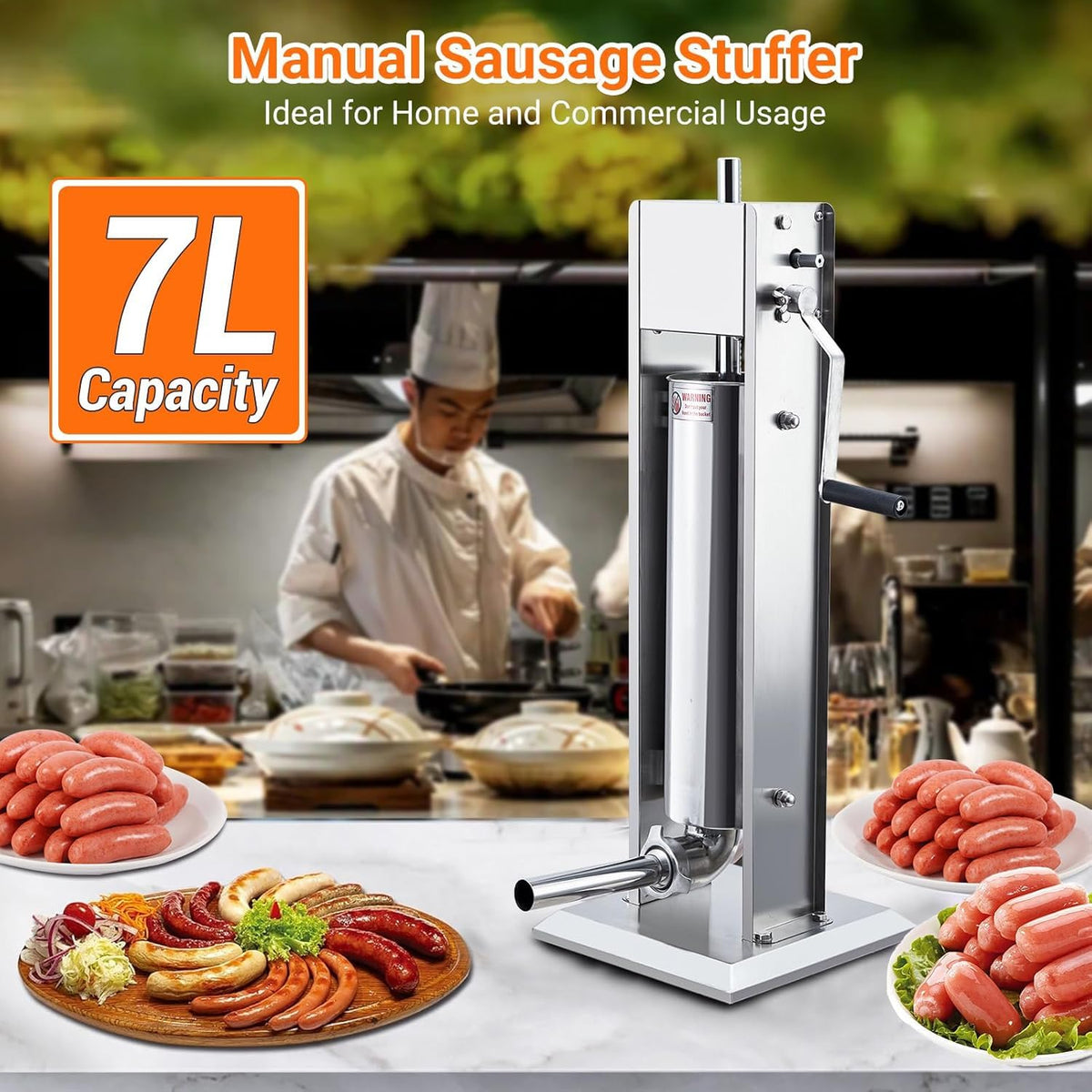Two Speed Stainless Steel Vertical 15LBS Sausage Stuffer with 5 Stuffing Tubes B947