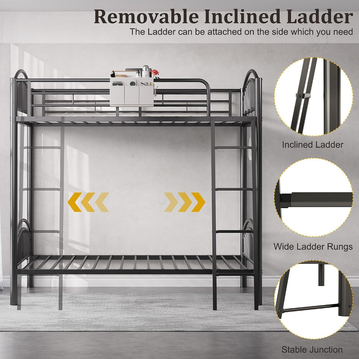 Twin Over Twin Metal Bunk Bed with Ladder C2360