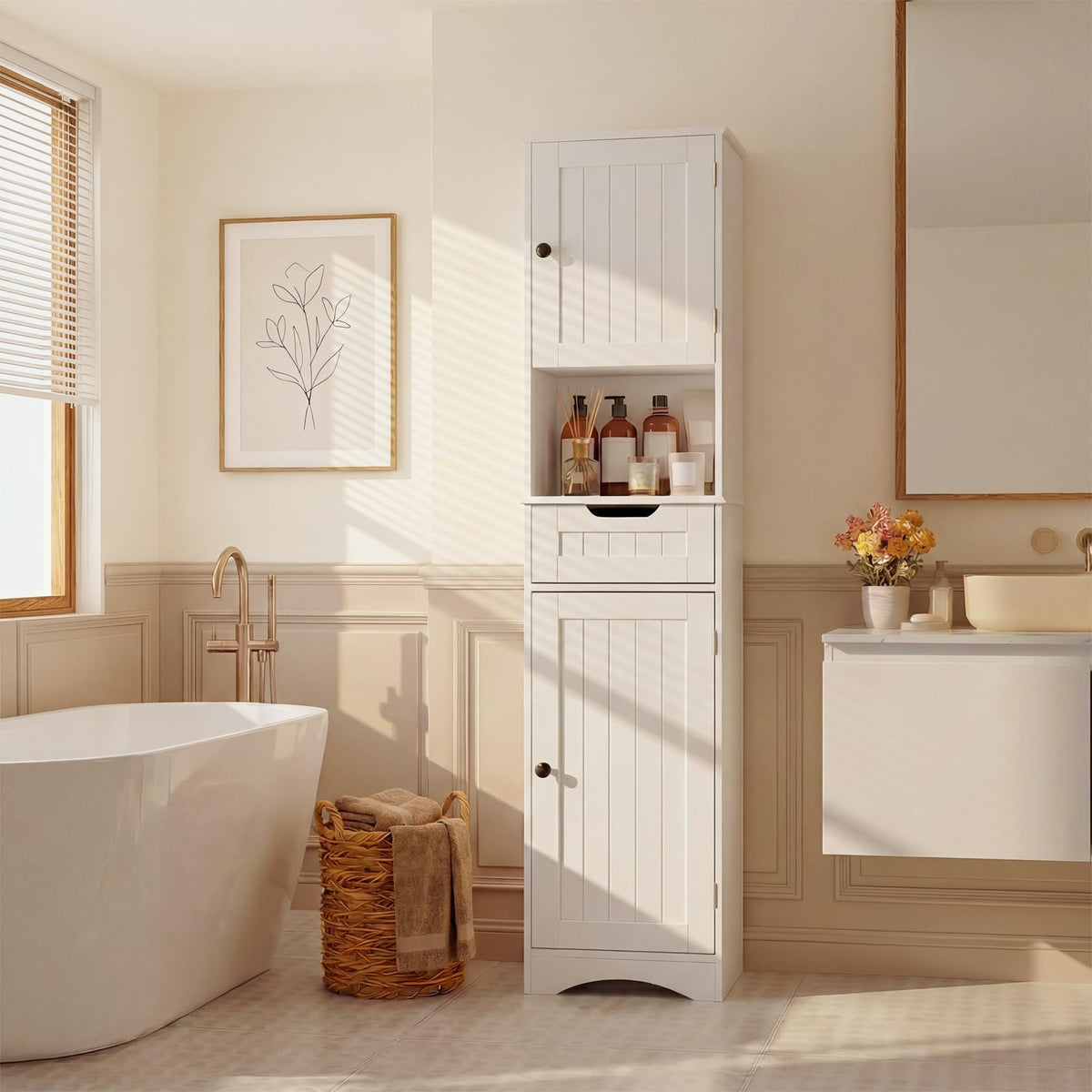 67” H Tall White Bathroom Storage Cabinet G7440