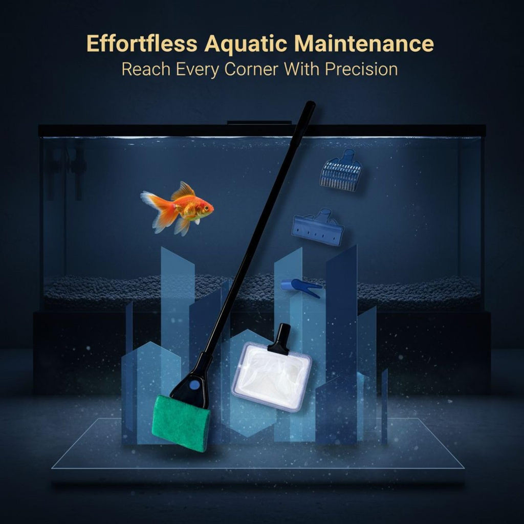 5 in 1 Aquarium Cleaning Kit with Algae Scraper Gravel Rake Fish Net and Brush G935
