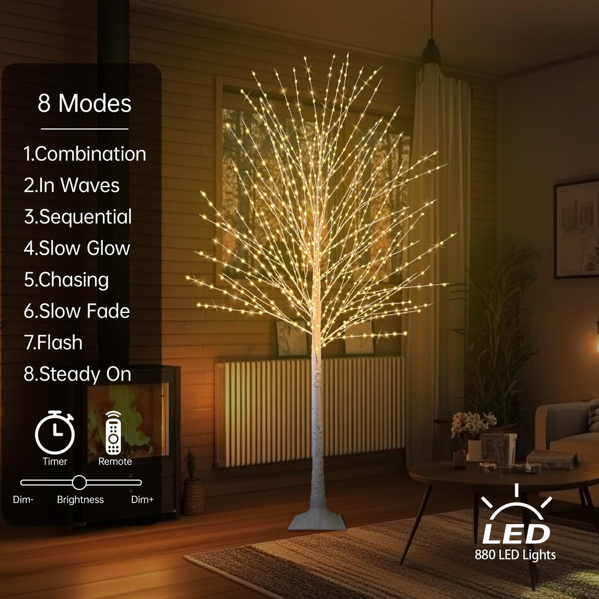 6FT Lighted Birch Tree with 880 LED Lights F9576