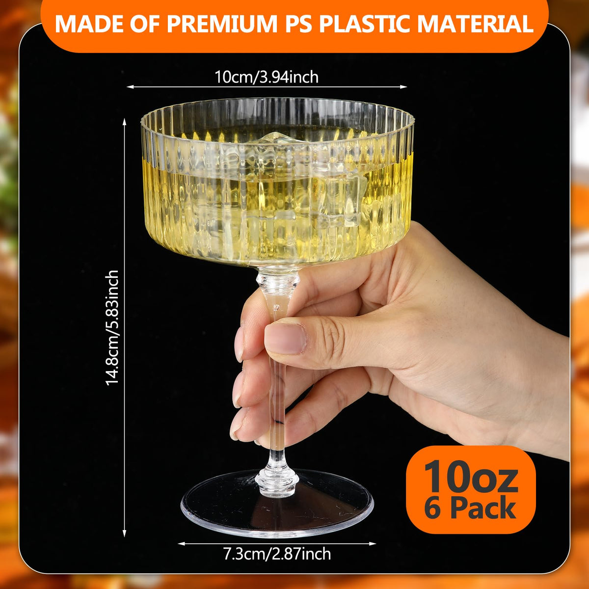 6 Pcs 10 oz Clear Plastic Martini Glasses P734774