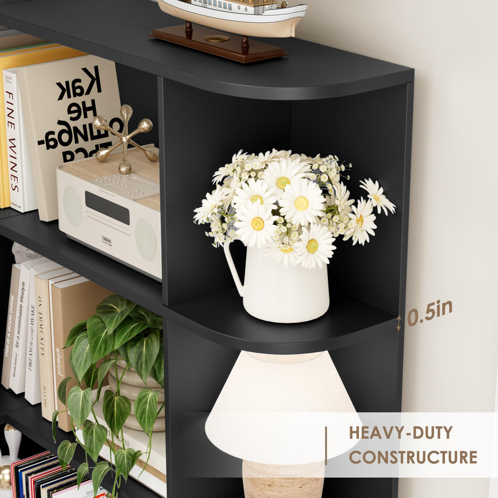 72" Tall 6-Tier Black Corner Bookshelf O3075
