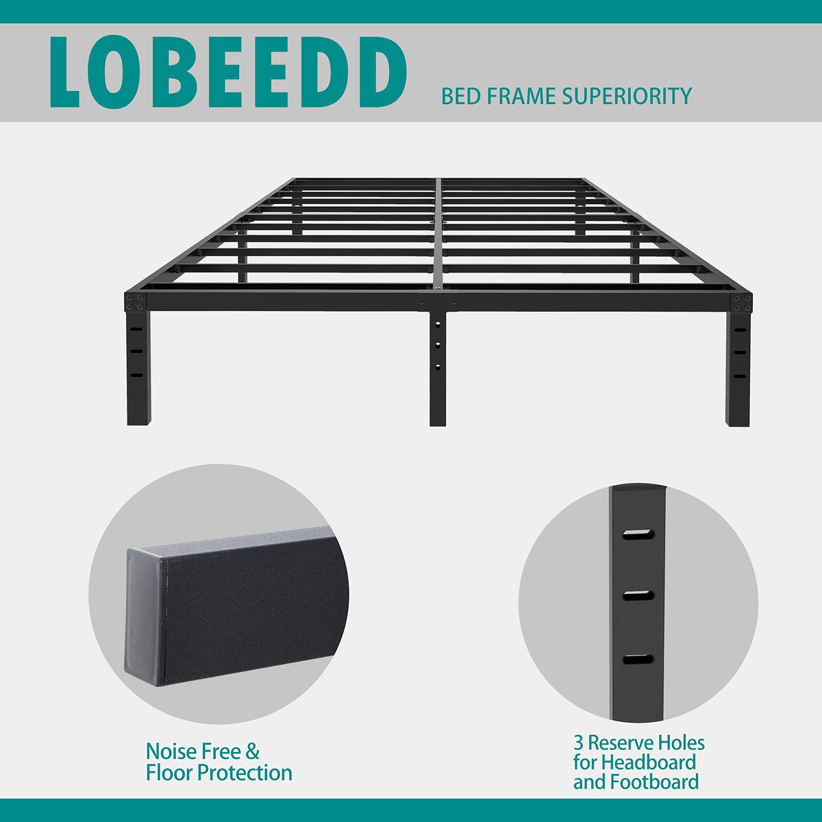 18 Inch Queen Metal Platform Bed Frame Heavy Duty Black C695