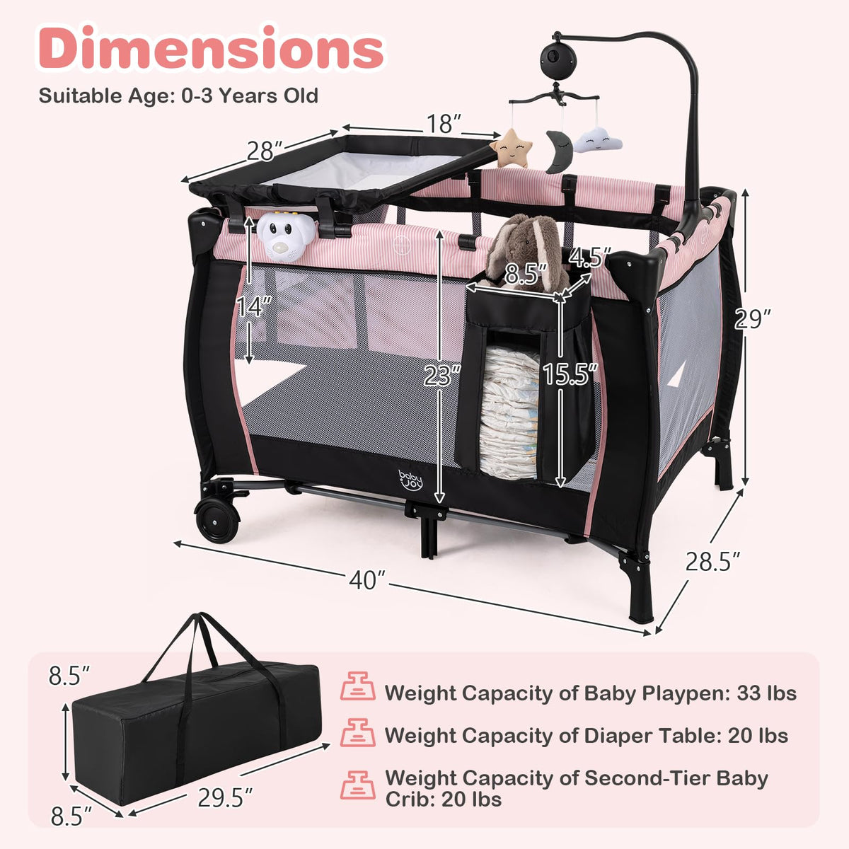 3 in 1 Pack and Play Portable Baby Playard with Bassinet B290544