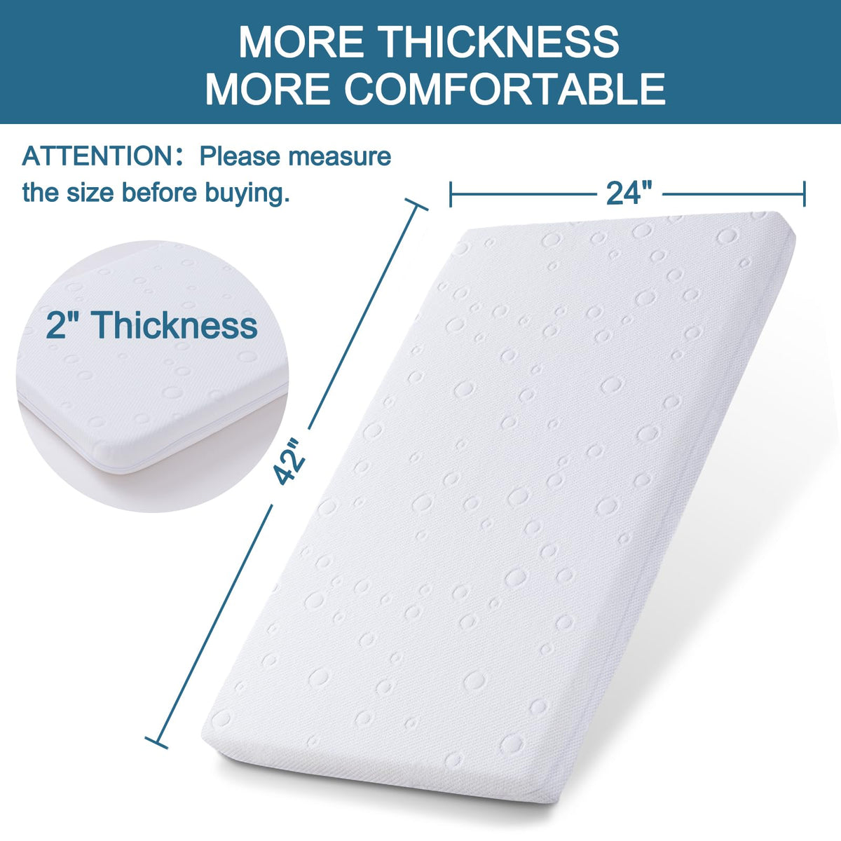 Baby Bassinet Mattress, 42" x 24" x 2" Dual Sided Gel Memory Foam with Removable Cover U944048