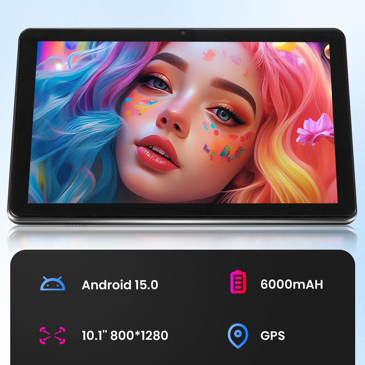 Android 15 Tablet, 10.1 Inch 18GB RAM 128GB ROM, 1TB Expandable, 1280 * 800 HD Display, 5G WiFi, BT5, 6000mAh Battery, GMS B65574