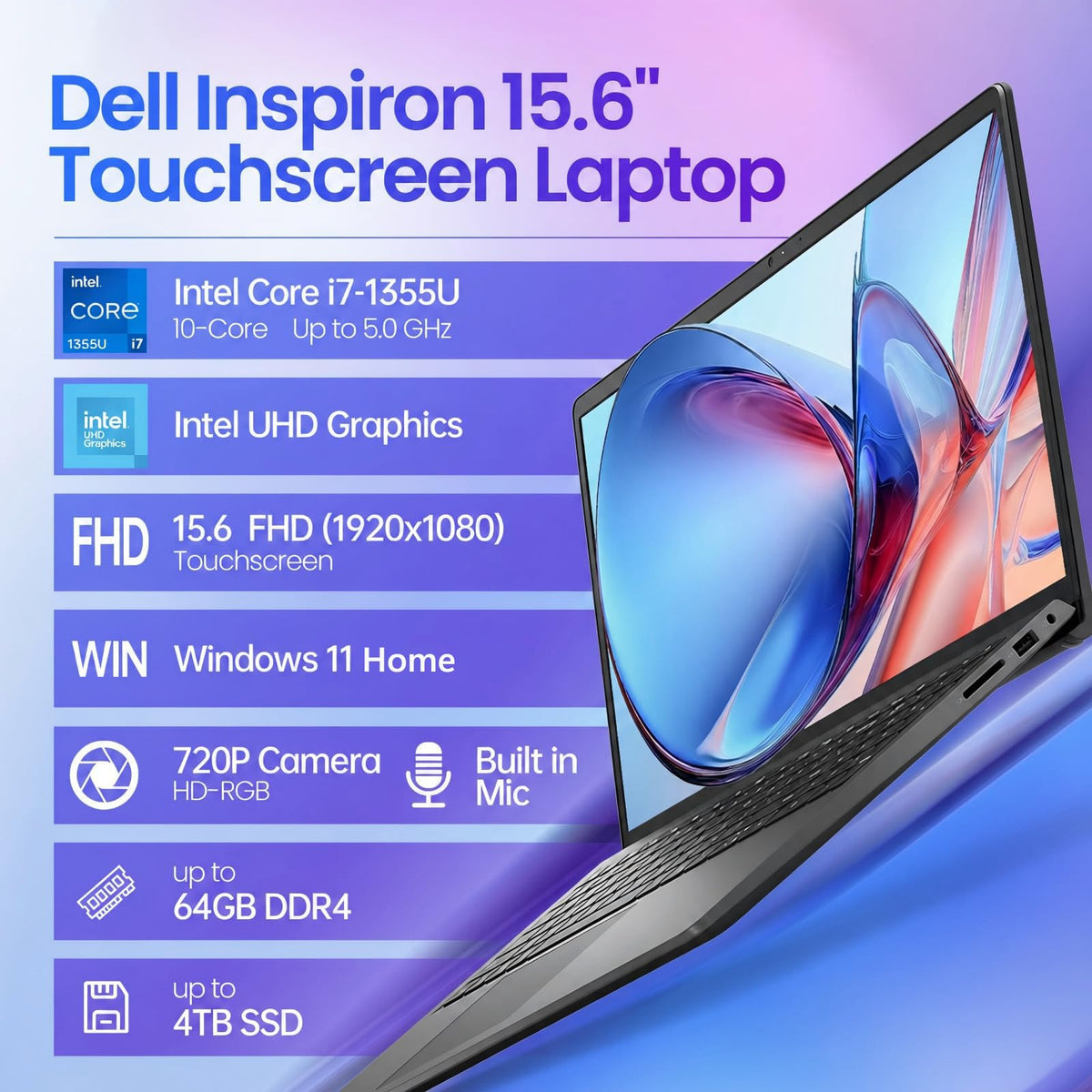 15.6" Touchscreen Laptop, 8GB DDR5 RAM, 512GB SSD, Intel i7-1355U K687868