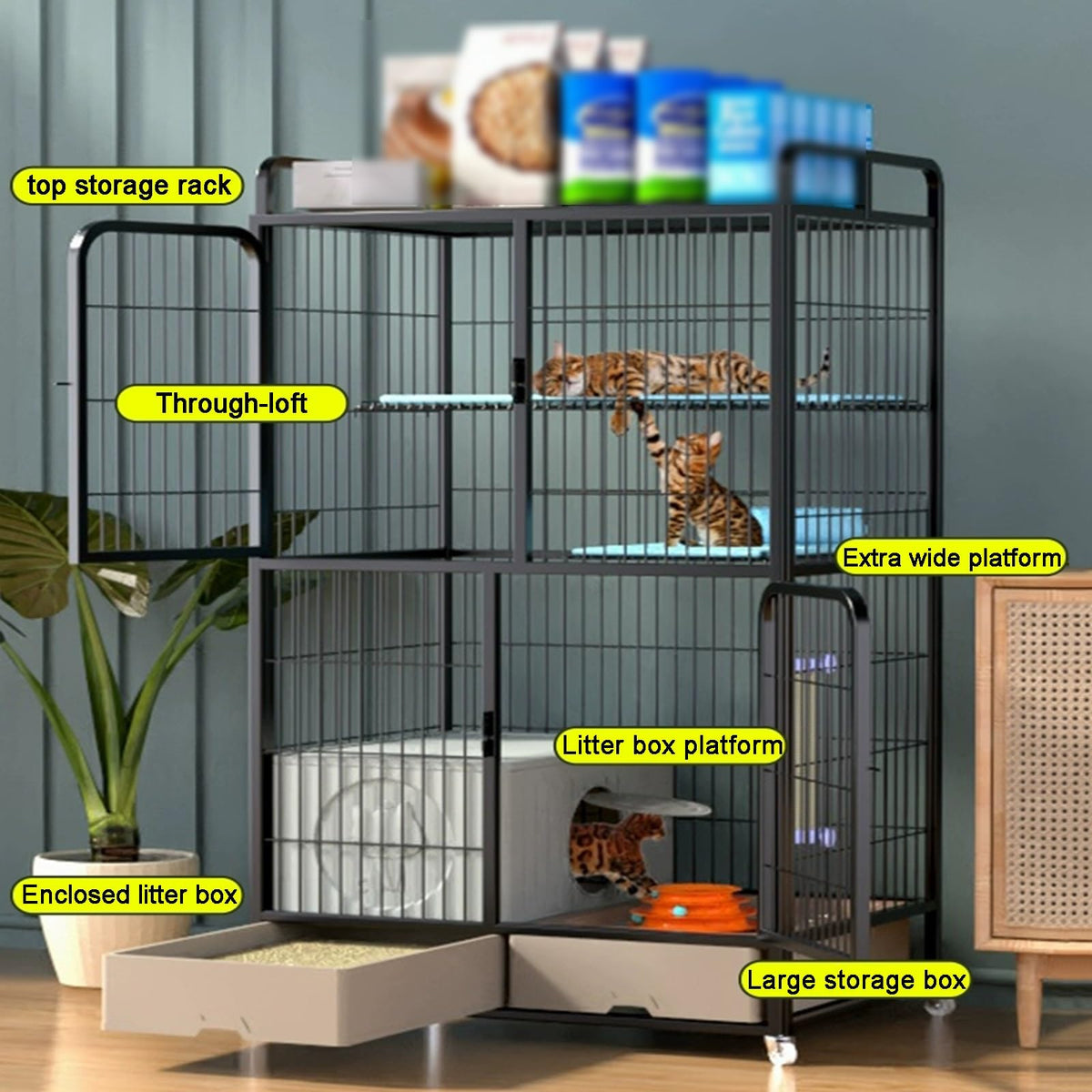 White 4 Tier Cat Cage with Litter Box C9975