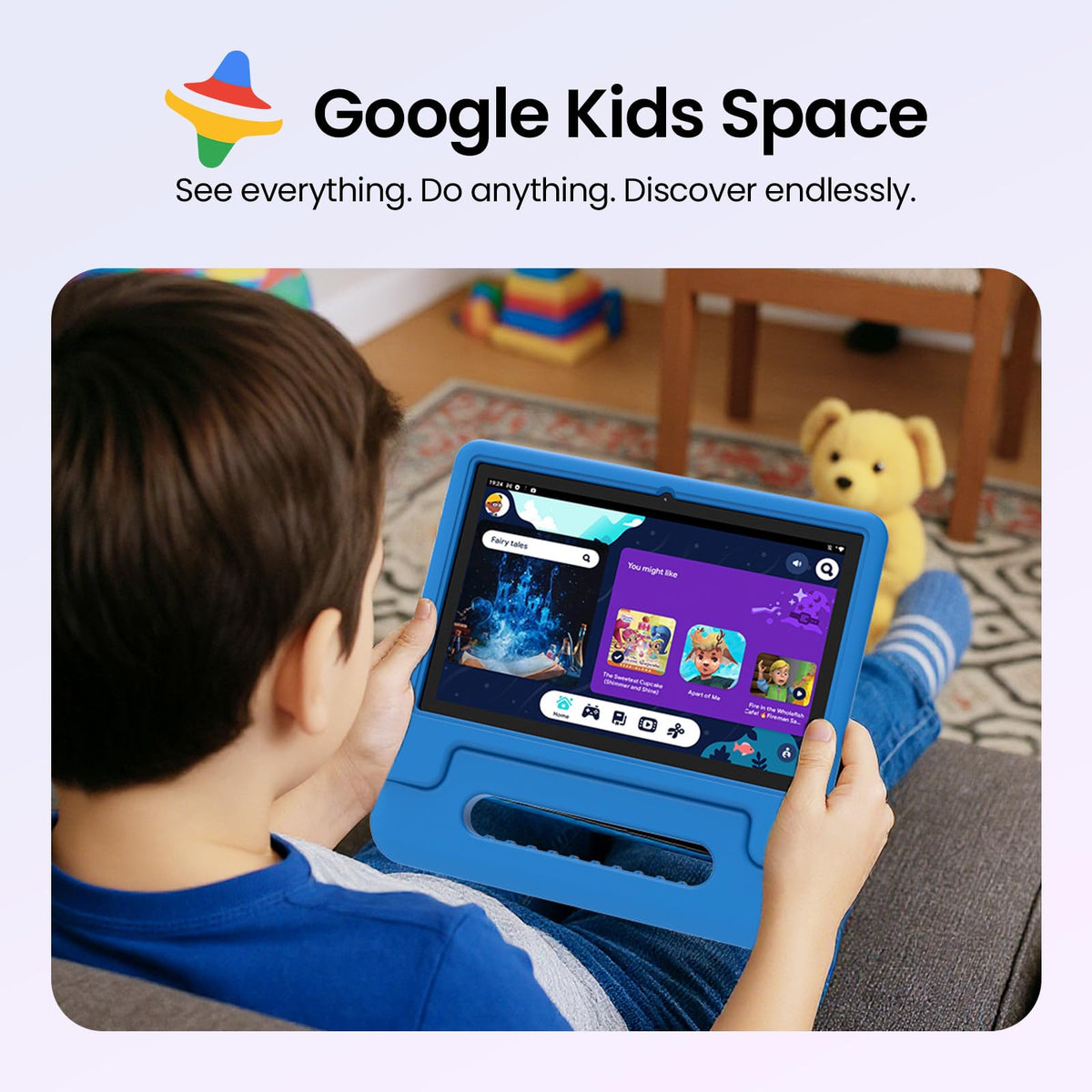 Android 16 Kids Tablet 10 Inch HD Display 8GB RAM 64GB ROM Blue Y8529
